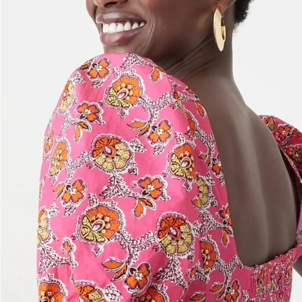 J. Crew Puff-sleeve squareneck top in Ratti® pink blooms print